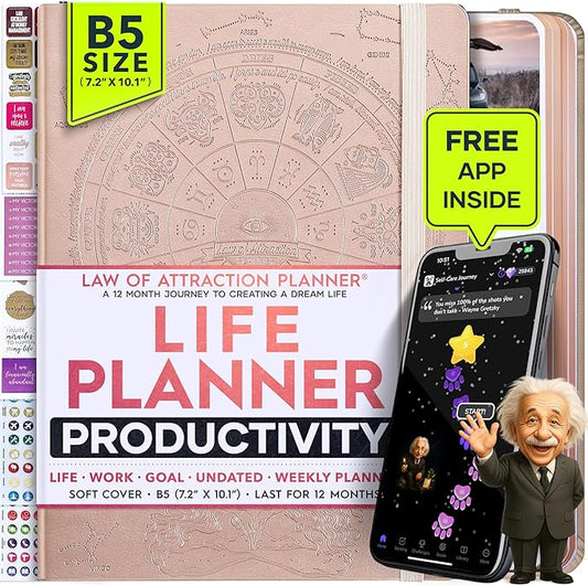 Deluxe Weekly and Monthly Planner | Law of Attraction Planner with Productivity App | 12-Month for Productivity, Gratitude & Goal Setting | Includes Foldable Vision Board, Gift Box & Stickers