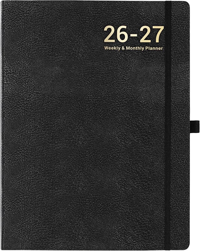 Planner 2026-2027 - Jul 2026 - Jun 2027, Planner Weekly and Monthly, Calendar Planner 2026-2027, 8.5" x 11", Leather Cover Planner with Thick Paper, Back Pocket with Notes Pages, Black
