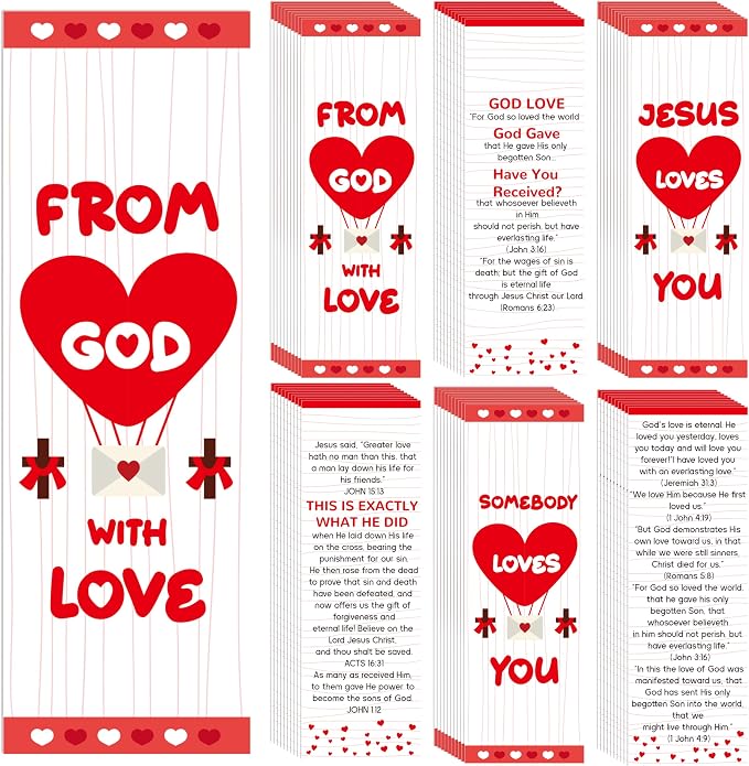 TICIAGA 60Pcs Red Heart Bible Verses Bookmarks Bulk for Kid, Jesus Loves You Evangelism Church Gifts for Women Girls, Christian Scripture Reading Bookmarks Prayer Gospel Tracts for Sunday School