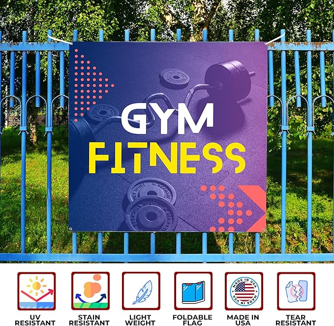 Gym Fitness Large Banners and Signs for Outdoor by Mavis Printing-Polyester Banner with 4 Holes for Easy Hang Indoor & Outdoor|4x1 Feet HD Print Sign to Promote Church| Made in USA
