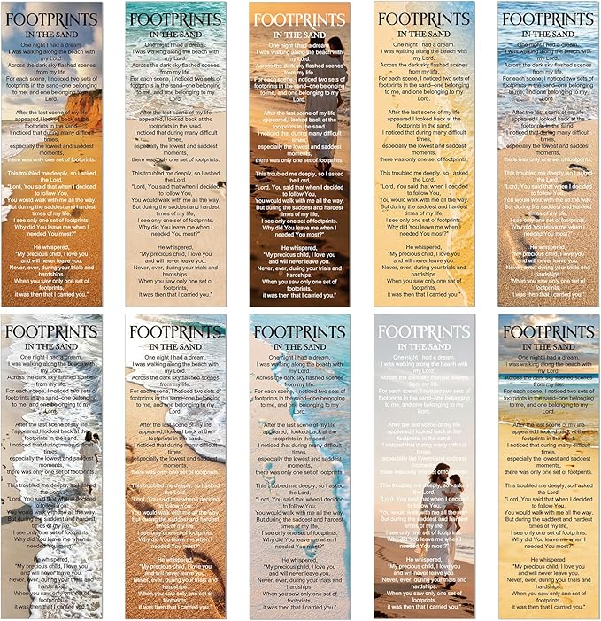 Footprints in The Sands Bookmarks Gifts - 100 Pcs Christian Religious Bookmark Bible Inspirational Page Markers Clips Book Mark Prayer Gospel Tracks for Evangelism Church Office Home Supplies