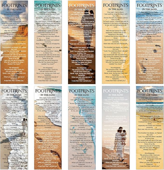 Footprints in The Sands Bookmarks Gifts - 100 Pcs Christian Religious Bookmark Bible Inspirational Page Markers Clips Book Mark Prayer Gospel Tracks for Evangelism Church Office Home Supplies