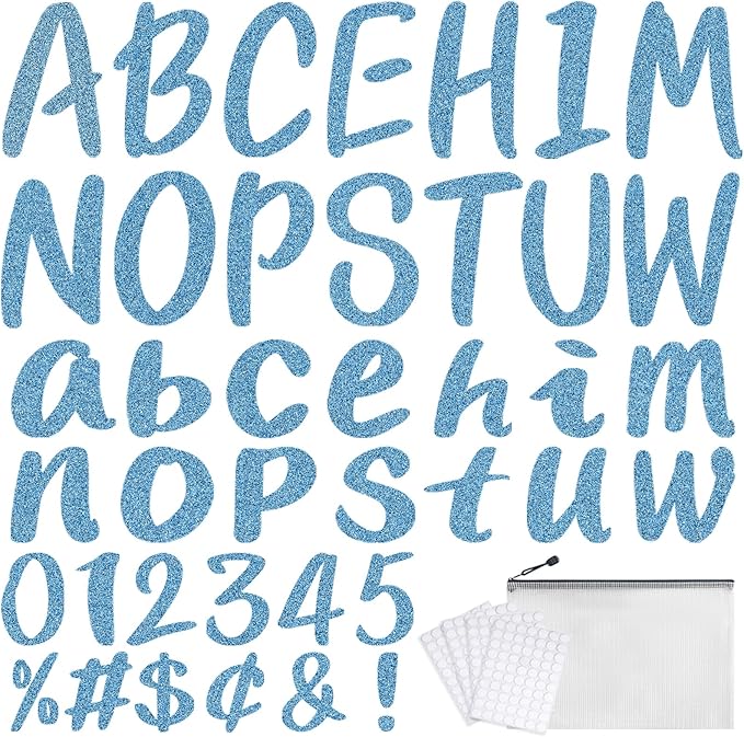 273 Pcs 4 Inch Glitter Bulletin Board Letters Set - Poster Board Letter Cutouts with Alphabet, Symbols, Numbers, Storage Bag - Classroom Decor, DIY Projects, Teacher Supplies, Office (Lake Blue)
