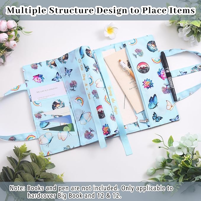 LParkin Soft Canvas AA Big Book Cover with Pockets for Women, Double AA Book Covers for Hardcover, Alcoholics Anonymous Gifts Fit AA Big Book Hardcover and 12 &12, Sober Design Women Tree of Life
