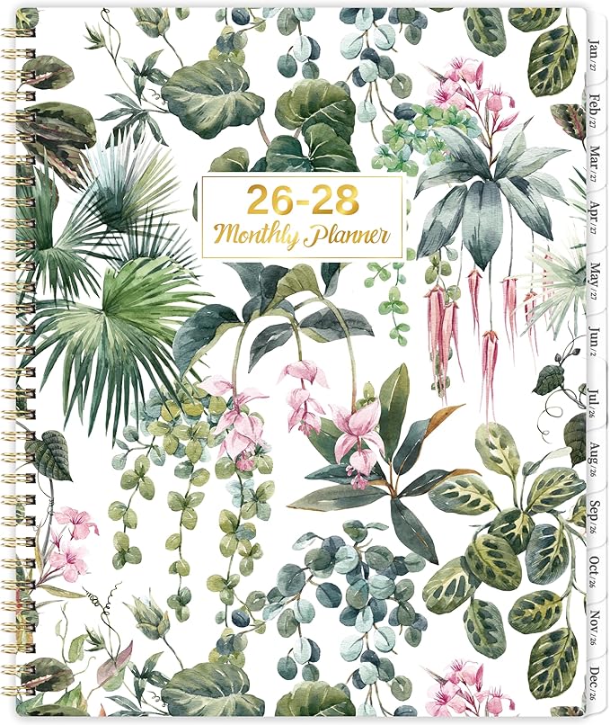Monthly Planner 2026-2028 - Planner/Calendar 2026-2028, Jul. 2026 - Jun. 2028, 9" × 11", 2 Year Monthly Planners with Flexible Cover, 24-Month Tabs, Pockets, Thick Paper - Leaves