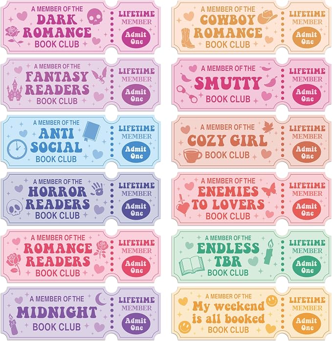 Laffact Colorful Book Club Bookmarks - 240Pcs Funny Ticket Style Reading Tracker, Cowboy Romance Dark Romance Designed Page Marker, Readers Accessory Bookish Gifts for Book Lover School Library Party