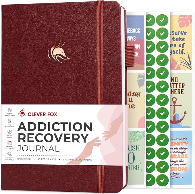 Clever Fox Addiction Recovery Journal – Addiction Treatment Planner & Workbook – Daily Sobriety Journal for Recovery Progress, A5 (Burgundy)
