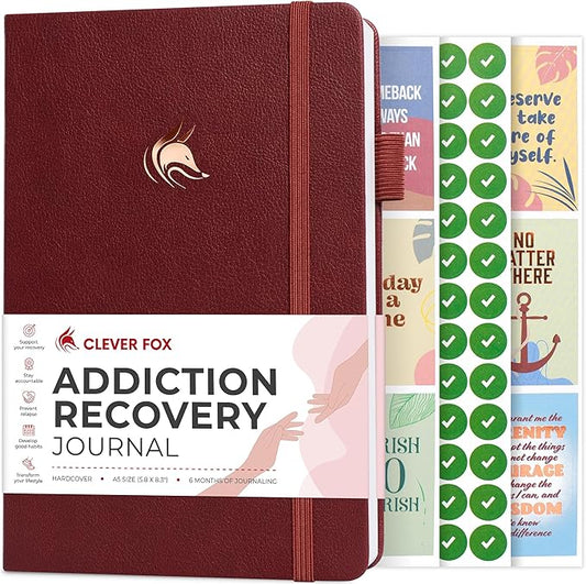 Clever Fox Addiction Recovery Journal – Addiction Treatment Planner & Workbook – Daily Sobriety Journal for Recovery Progress, A5 (Burgundy)
