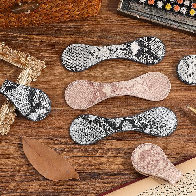 3PCS Vintage Magnetic Leather Bookmark, Leather Magnetic Bookmarks for Women, Magnetic PU Bookmarks Clip Book Accessories, Snake Skin Pattern