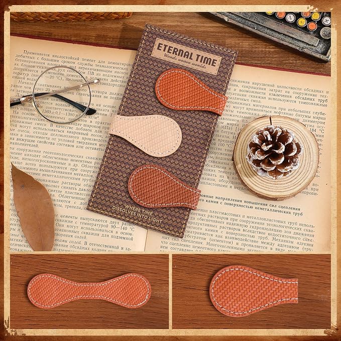 3PCS Vintage Magnetic Leather Bookmark, Leather Magnetic Bookmarks for Women, Magnetic PU Bookmarks Clip Book Accessories, Weaving Pattern