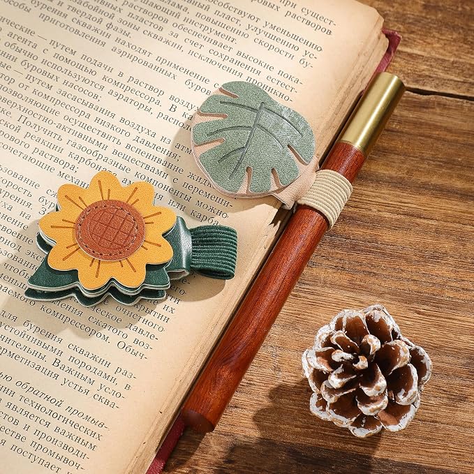 2PCS Vintage Magnetic Leather Bookmark, Leather Magnetic Bookmarks for Women,Unique Book Marks Gifts for Book Lovers， Magnetic PU Bookmarks Clip Book Accessories for Adults & Kids，Sunflower & Leaf