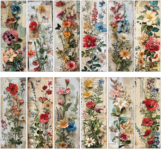 Vintage Floral Bookmarks Gifts - 120 Pcs Retro Flower Bookmark Paper Double-Sided Reading Page Markers Clips Book Mark for Women Men Office Home Book Lovers Bookworm Party Supplies