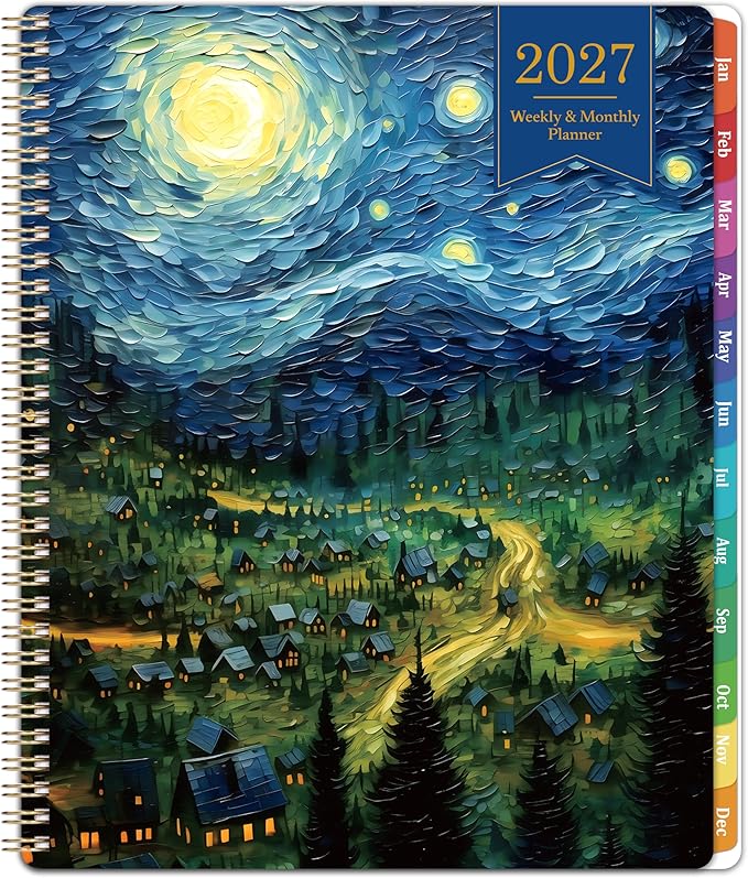2027 Planner - 2027 Planner Weekly and Monthly, Planner 2027, Jan 2027 - Dec 2027, 8.5" x 11", Monthly Planners with Colourful Tabs & Pocket, Flexible Cover, Twin-Wire Binding- Oil Painting