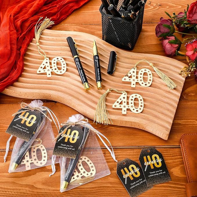 Spakon 25 Set 40th Birthday Party Favor for Guest Anniversary Party Favor Golden Birthday Bookmark Thanks Coming Pen with Tag Appreciation Gifts for Women Men Wedding Anniversary
