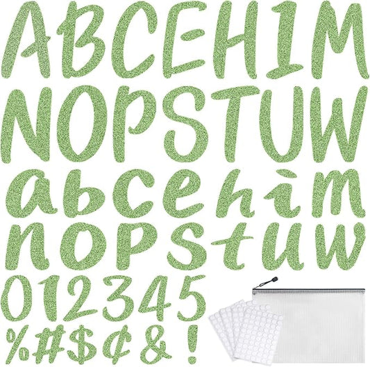 273 Pcs 4 Inch Glitter Bulletin Board Letters Set - Poster Board Letter Cutouts with Alphabet, Symbols, Numbers, Storage Bag - Classroom Decor, DIY Projects, Teacher Supplies, Office (Grass Green)