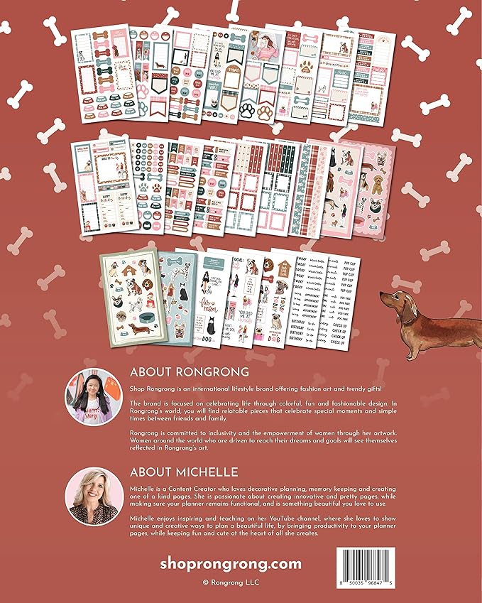 Rongrong Dog Planner Stickers Book for Planners, Calendars, Journals and Projects – Premium Quality Hand Drawn and Full of Canine Fun – Scrapbook Accessories – 24 Sheets