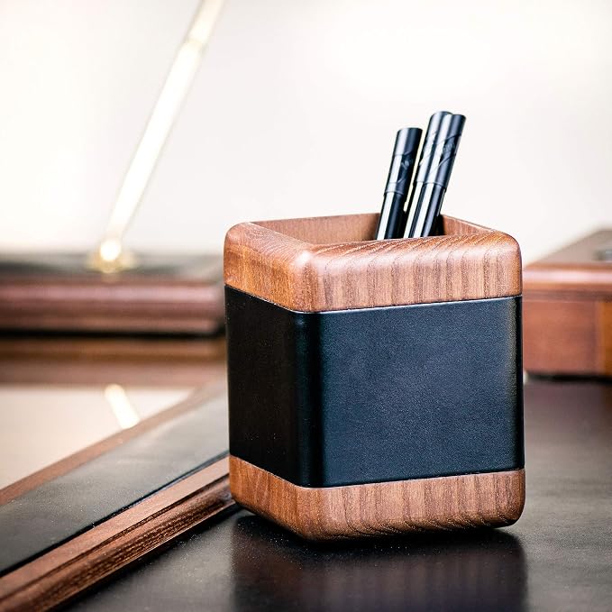 Dacasso Walnut and Leather Pencil Cup