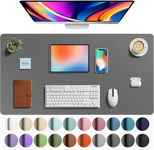 Aothia Faux Leather Desk Mat - Large Mouse Pad, Non-Slip PU Leather Blotter, Waterproof Writing Surface for Office and Home (Grey, 40" x 24")