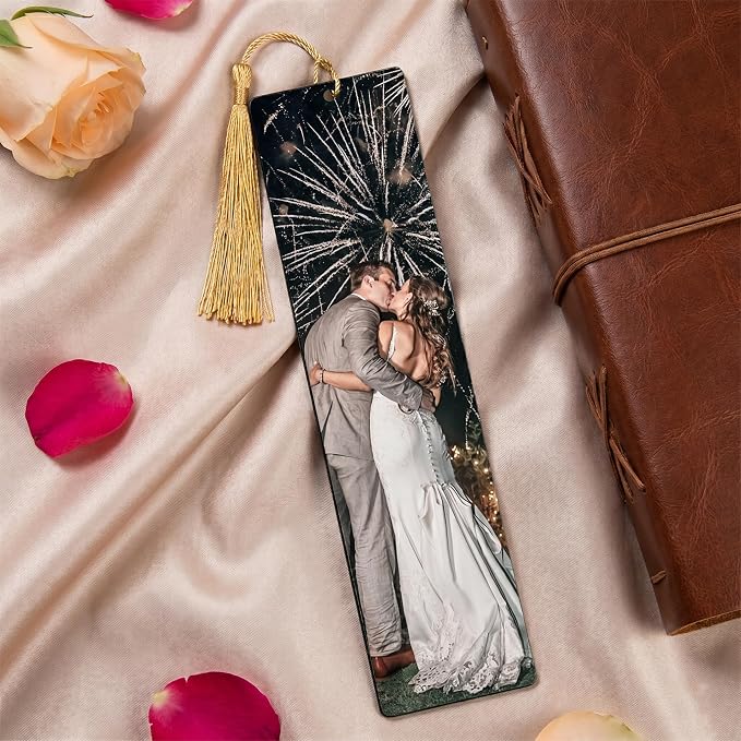 Custom Bookmark - Personalized Metal Bookmarks with Tassel, Customized Photo Color Picture Book Mark Gift for Women Men Readers Kids Book Lover Teacher Classmate Christmas Valentine's Day