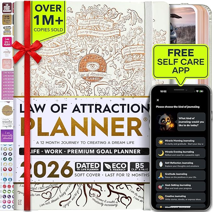 Deluxe 2026 Planner Weekly and Monthly | Law of Attraction Planner with Productivity App | 12-Month for Productivity, Gratitude & Goal Setting | Includes Foldable Vision Board, Gift Box & Stickers
