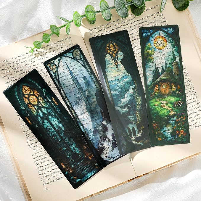 Fantasy Personalized Bookmark Gifts - 10 Pcs Magical Stained Glass Bookmarks for Men Women Book Lovers Novel Fans Page Marks Merch School Reading Accessories Bookish Birthday Graduation Gift