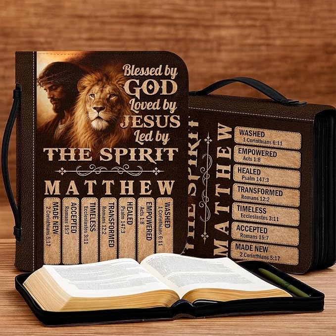 Personalized Man of God Bible Cover, God Says I Am Bible Case PU Leather, Bible Holder Handle Zipper, Faith Scripture with Name Case Bag, Religious Gifts for Church Christians Women Men (03)