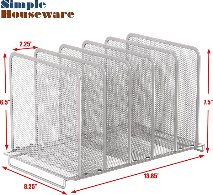 Simple Houseware 5 Section Upright File Sorter Organizer, Silver - 2 Pack