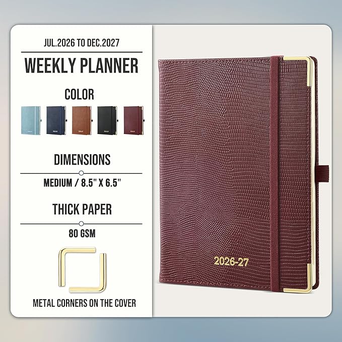 Planner 2026-2027 Weekly & Monthly Planner, 18 Month Academic Calendar July 2026 – Dec 2027, Horizontal Layout with Monthly Tabs, Hardcover Business Agenda Organizer, Burgundy