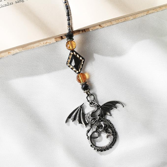 Dragon Sword Bookmark Gifts - Black Fantasy Fourth Beaded Bookmarks for Men Book Lovers Crystal Bead Chain Wing Page Marks School Office Reading Accessories Bookish Gift for Birthday Christmas