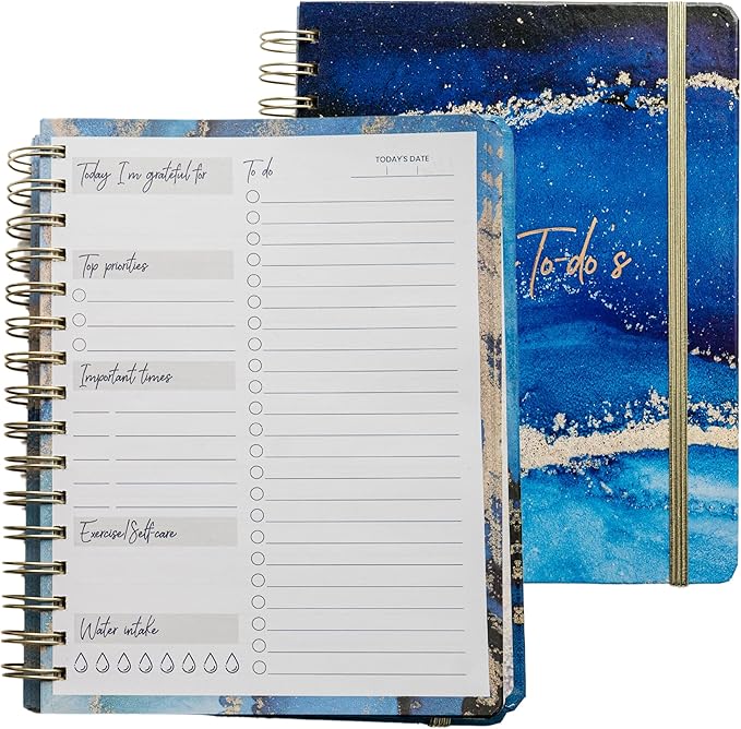 Paper 'n Such To Do Spiral Simplified Planner- Undated Daily Planner, Hardcover Notebook, College Essentials, Task Organizer Agenda Pad for Work, Notes and CheckList- Dark Blue