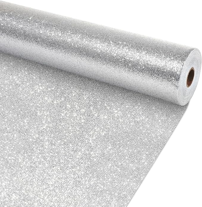 Glitter Bulletin Board Roll Silver Bulletin Board Paper Sparkle Silver Wrapping DIY Art Crafts Fade Resistant Wrinkle Resistant Poster for Classroom Office Home Backdrop Decoration 15.7" x 12 Ft