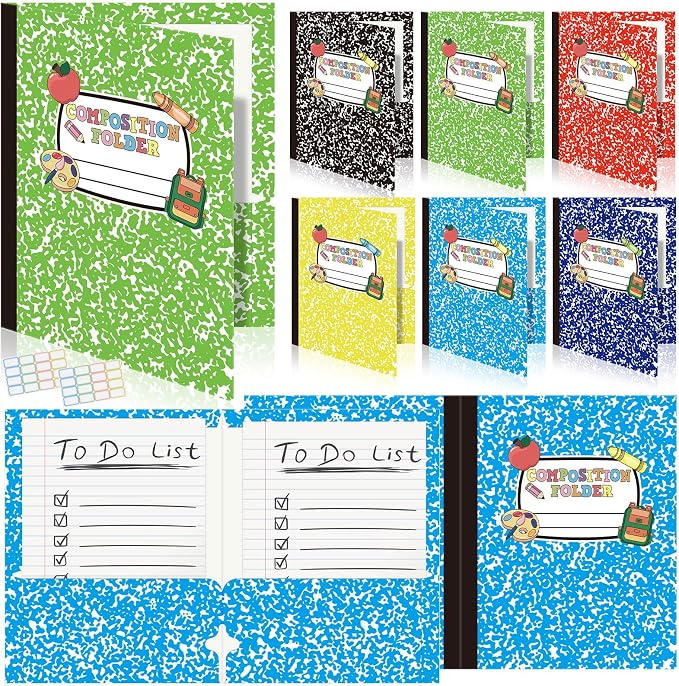 Cinrobiye 24 Pack Inspirational Composition 2 Pocket Folders Decorative Pocket Folder Motivational Letter Size Kids Folders File with Pockets for Office Home Homework Documents