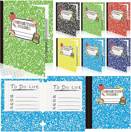 Cinrobiye 24 Pack Inspirational Composition 2 Pocket Folders Decorative Pocket Folder Motivational Letter Size Kids Folders File with Pockets for Office Home Homework Documents