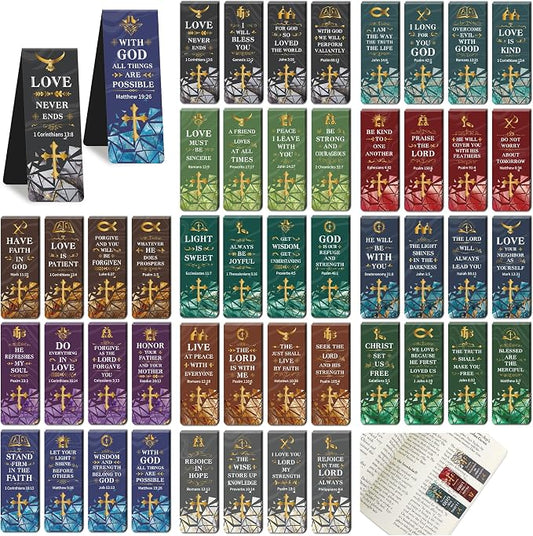 48Pack Magnetic Bookmarks Christian Bookmarks Bulk Bible Bookmark for Reading Women Men Kids Teacher Book Lovers Gifts, Vintage Religious Magnet Bookmark Clips Cute Personalized Book Marks (Christian)