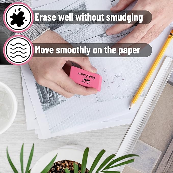 Mr. Pen- Pink Pencil Eraser, 12 Pack, Large Latex Free Block Erasers for School, Office, Art Sketching, Homework, Exams, Clean Smudge-Free Correction