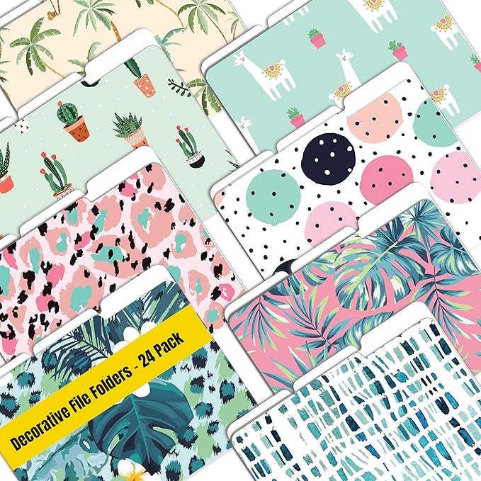 Better Office Products Decorative File Folders, 24 Pack, 8 Designs, Heavyweight, Letter Size (9.5" x 11.5") with 1/3 Cut Tab, Cute & Fun Modern Designs, Fashion Folders