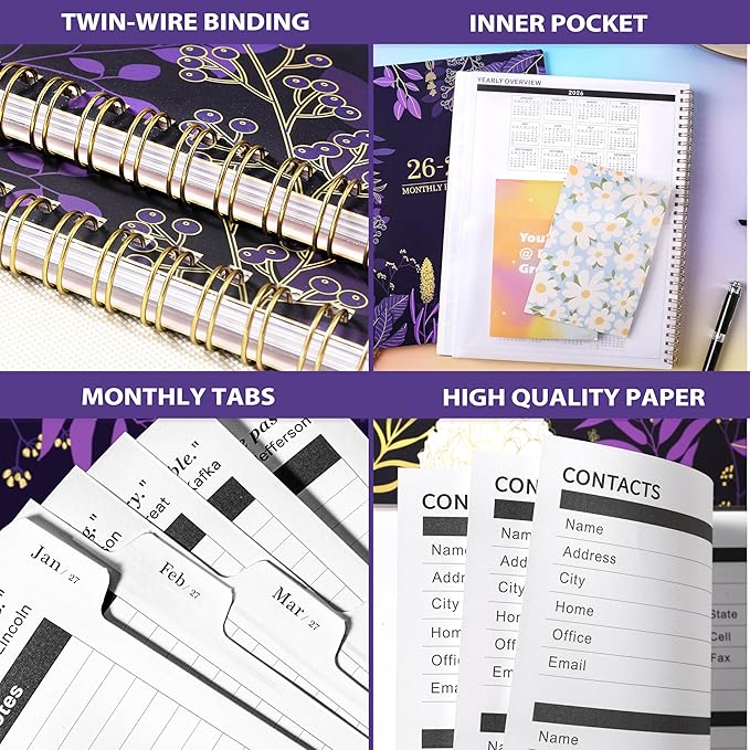 2026-2028 Monthly Planner - 2 Year Monthly Planner/Calendar 2026-2028, July 2026 - June 2028, 11" x 9", 24 Monthly Planner with Tabs, Back Pocket, Holidays, Twin-Wire Binding, Note Pages