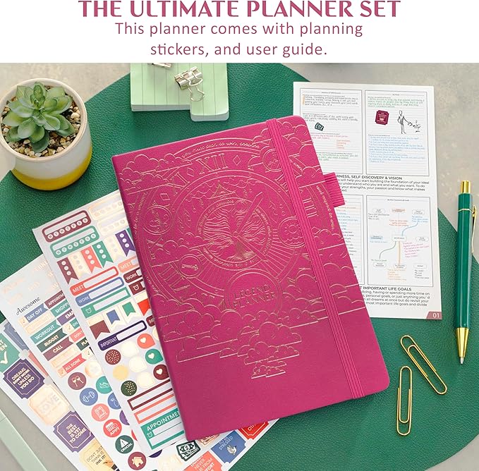 Legend Dated Hourly Weekly Planner 2026 – Daily, Monthly & Yearly Agenda with Time Slots – Hardcover Organizer Journal, 5.8x8.3” (Hot Pink)
