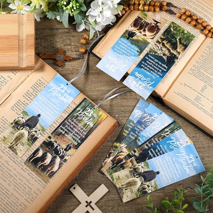 Dispowreath 60 Pcs Shepherd's Staff Bookmarks Religious 23rd Psalm Bookmarks Church Exchange Gifts for Men & Women Sunday School Vbs Church Prizes Party Favors