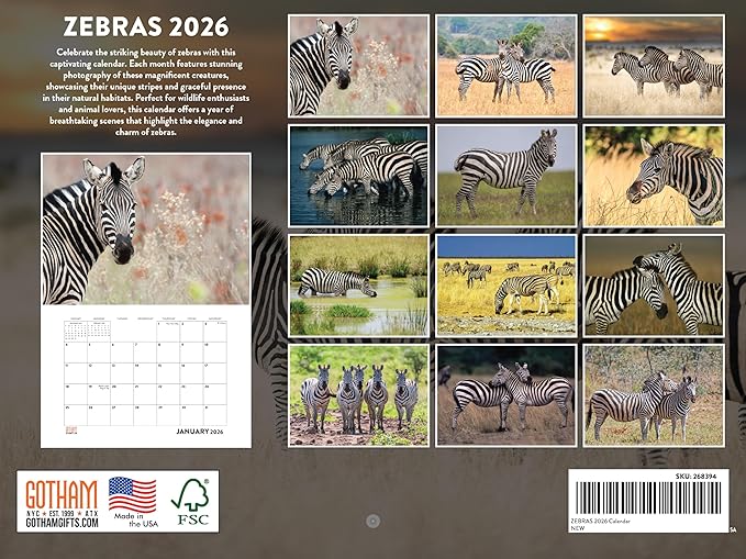 Zebra Calendar 2026 Monthly Wall Calender 12 Month | American Made In The USA