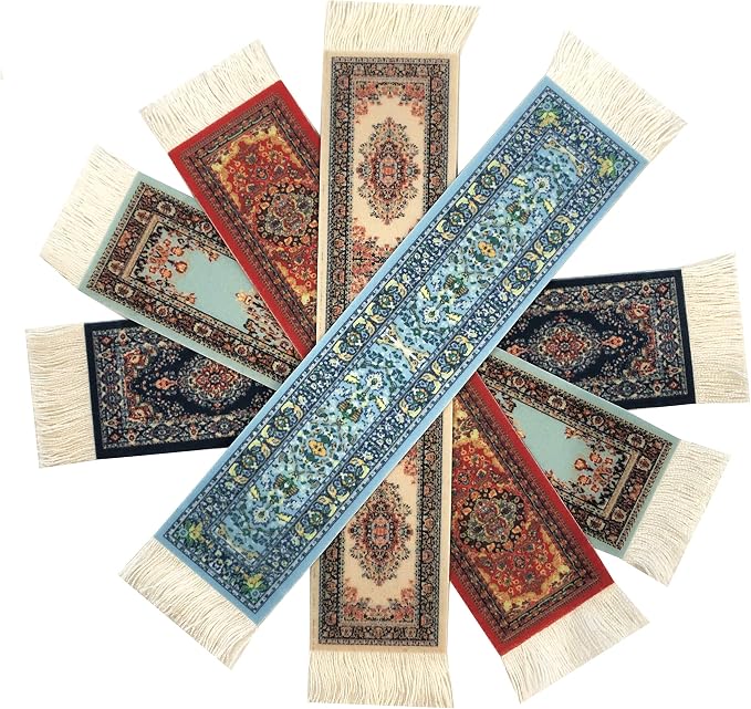 Set of 5 Rug Bookmarks, Colorful Carpet Book Marks for Reading, Miniature Oriental Style Design, Novelty Office Accessories