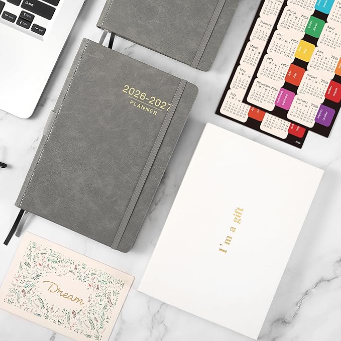 2026-2027 Planner - Weekly Monthly Calendar from July 2026 - June 2027, 5.85‘' x 8.5'' Agenda 2026-2027 with Leather Cover, Pen Holder, Elastic Closure, Ruled pages
