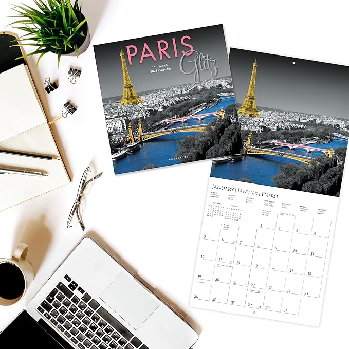 Graphique 2025 Paris Glitz Wall Calendar | 12” x 12” | Thick Paper | Home & Office Organizer | Large Monthly Grid | 3 Languages & Marked Holidays | 4 Month Preview Page for 2026