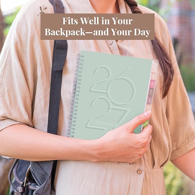 Rileys Academic Planner 2026-2027, Daily, Weekly & Monthly Planner, July 2026 - June 2027, Student Notes Pages, Twin-Wire Binding, Weekly Agenda for School & Work (8 x 6-Inches, Deco, Green)