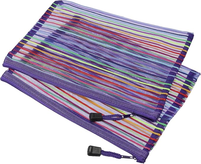 MECCANIXITY Mesh Zipper Pouches, A5 Colorful Pencil Case Document File Bags Storage Organizer for Office Supply Travel Accessory, Purple Pack of 6