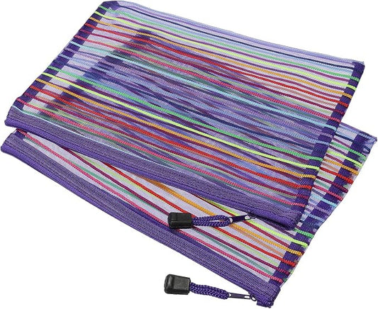 MECCANIXITY Mesh Zipper Pouches, A5 Colorful Pencil Case Document File Bags Storage Organizer for Office Supply Travel Accessory, Purple Pack of 6