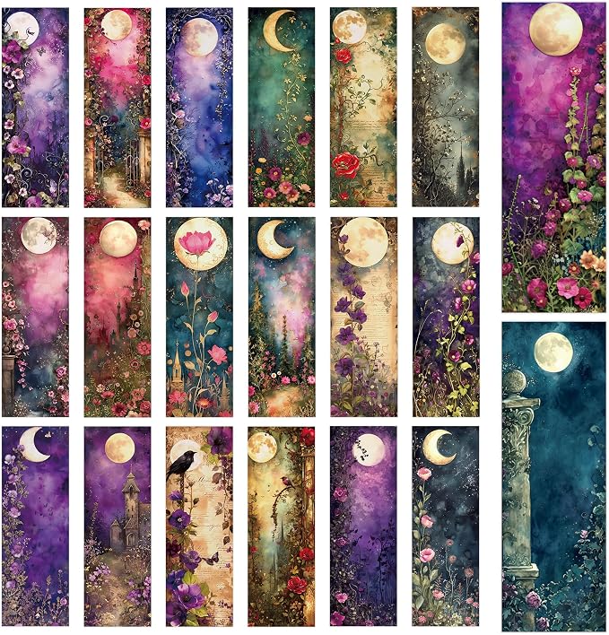 Moonlight Garden Fantasy Bookmarks Set – Unique Double-Sided Matte Laminated Page Markers, Aesthetic Floral Funny Book Mark for Office, School, Students, Teachers and Book Lovers(No Holes(100pcs))