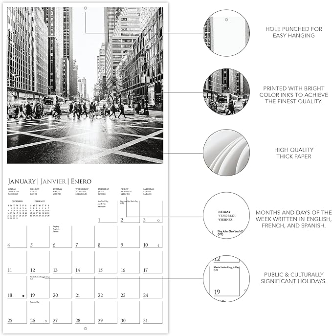 Graphique 2026 New York Mini Wall Calendar | 7” x 7” | Thick Paper | Home & Office Organizer | Large Monthly Grid | 3 Languages & Marked Holidays | 4 Month Preview Page for 2027