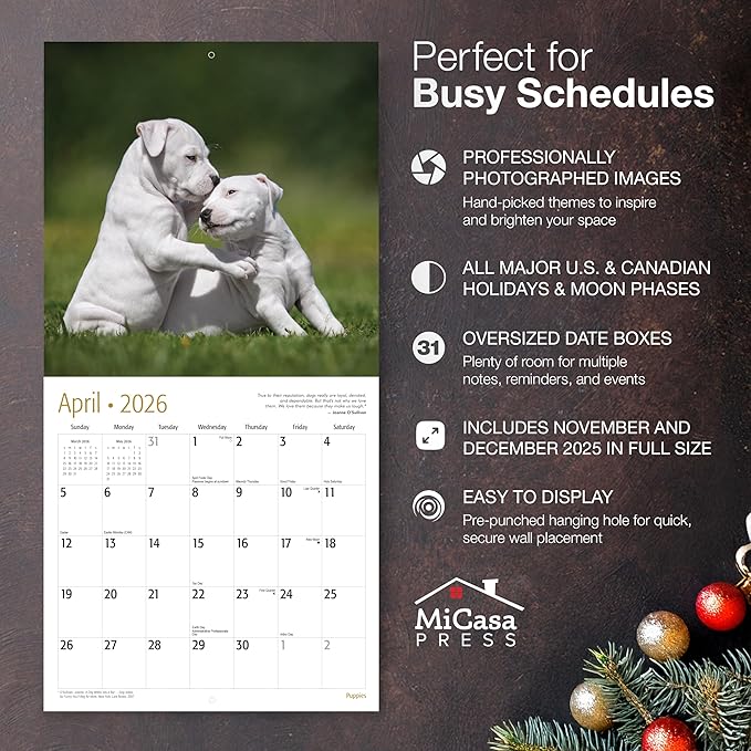 MICASA PRESS Puppies 2026 Wall Calendar 12 Month | 12" x 24" Open | Thick & Sturdy Paper | Giftable | Cute Puppy Dog Calendar 2026