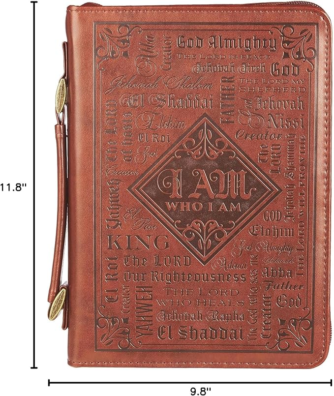 Christian Art Gifts Men's Classic Bible Cover Names of God Exodus 34:6, Brown Faux Leather, XL